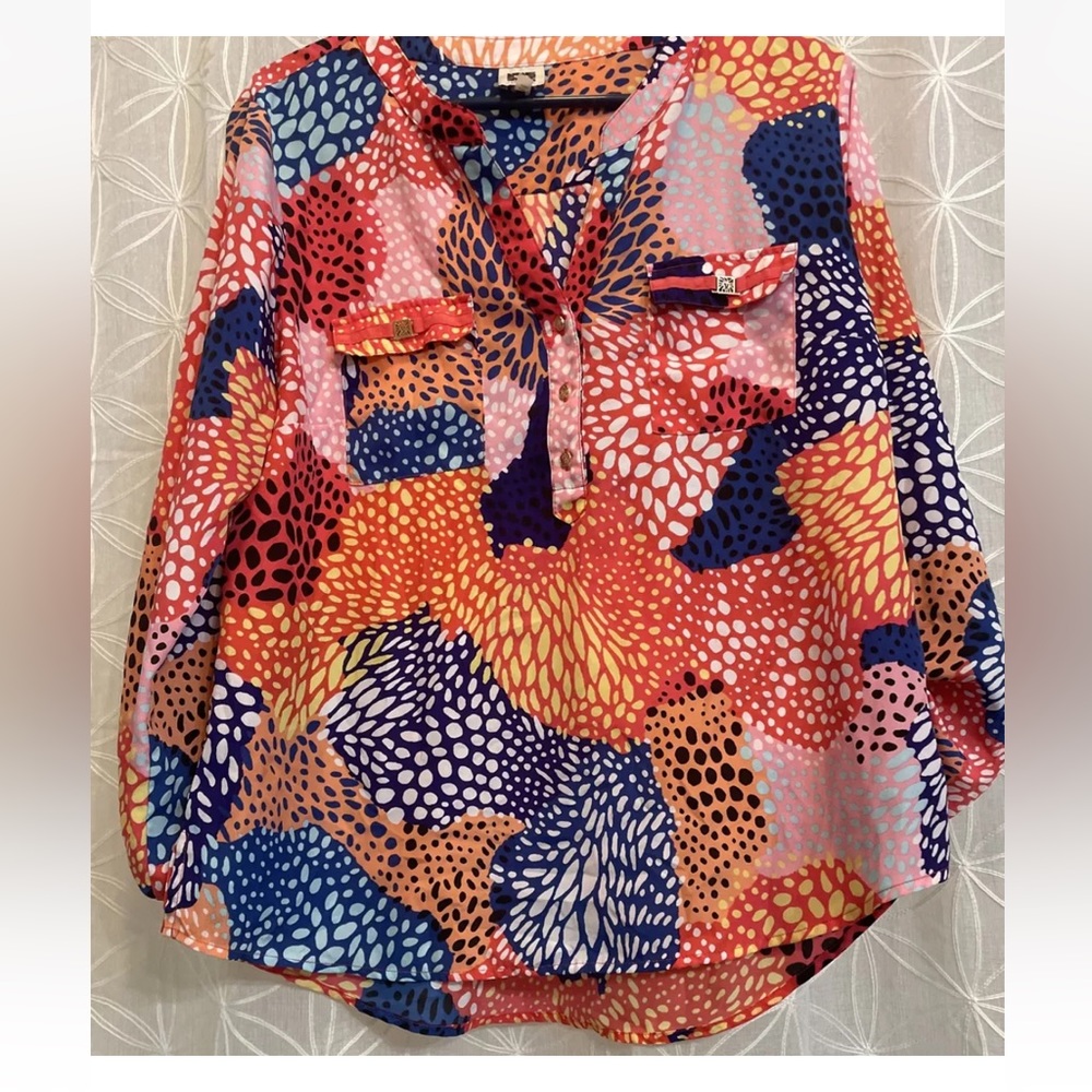 Ann Klein Women’s Shirt Cuffed Sleeves Multicolored Size Large